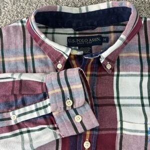 U.S. Polo Assn. Mens Plaid Button Down Shirt Long Sleeve Size M Maroon White